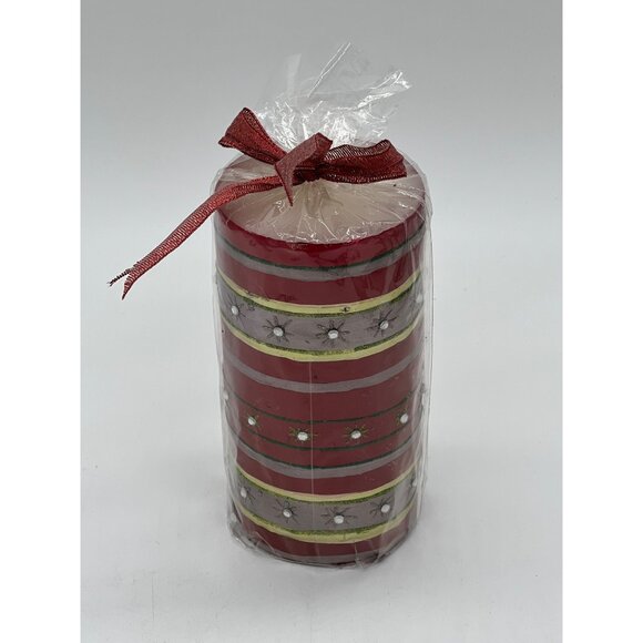 Beautiful Striped Red, Gold and Silver Christmas Candle w/ Jewels by Living Quar - Picture 2 of 4